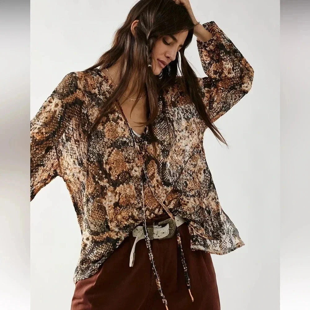 NWT!! Free People - Out For The Night Top - Size Small - Brown/Black/Orange